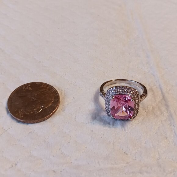 Silver Fashion Statement Halo Pink Tourmaline CZ Ring Size 8.5 NWOT - Picture 7 of 16